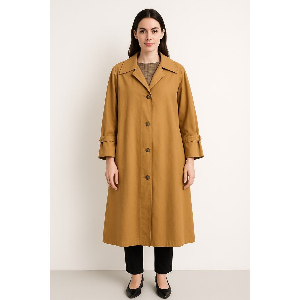 Geoffrey Beene 70s Tan Cotton Trench Coat, Houndstooth Lining, Minimalist 14